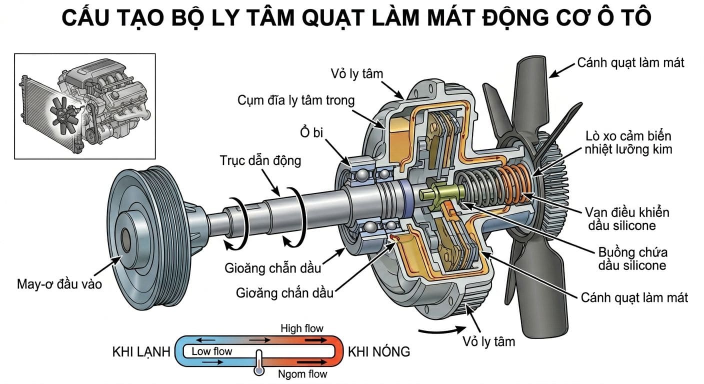 cấu tạo ly tâm quạt ô tô và nguyên lý hoạt động dầu silicone