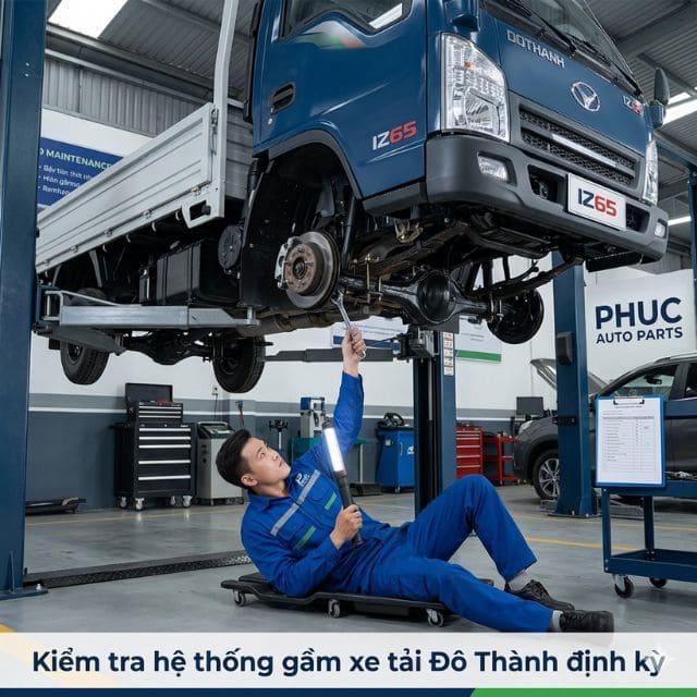 Kỹ thuật viên bảo dưỡng hệ thống gầm xe tải Đô Thành
