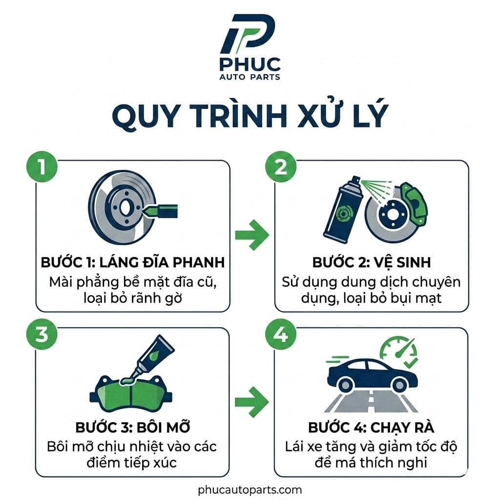Quy trình 4 bước xử lý dứt điểm khi má phanh ô tô mới thay có tiếng kêu rít