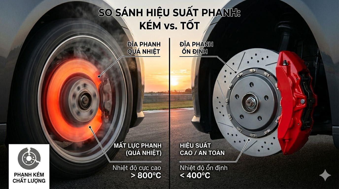 So sánh phanh tốt và phanh kém