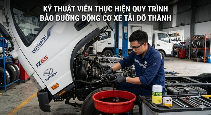Thay lọc dầu định kỳ trong quy trình bảo dưỡng động cơ xe tải đô thành tại Phuc Auto Parts