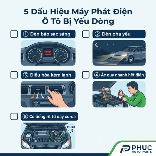 5 Dấu hiệu nhận biết máy phát điện ô tô bị yếu dòng chính xác nhất