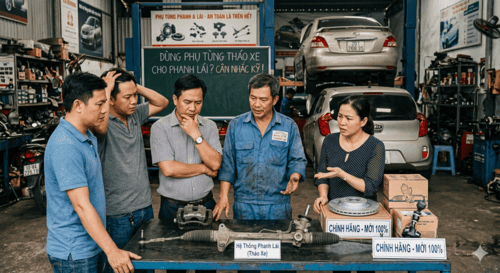 nhiều chủ xe đắn đo có nên dùng phụ tùng tháo xe cho hệ thống phanh lái khi sửa chữa.